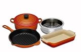 Le Creuset Cast Iron, Steamer and Stoneware Gift Set, 4 Piece, Volcanic