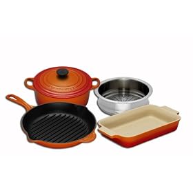 Le Creuset Cast Iron, Steamer and Stoneware Gift Set, 4 Piece, Volcanic