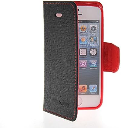 CASEPRADISE Slim Wallet Card Pouch Flip Leather Etui Stand Case Cover For Apple iPhone 5 5G 5S Black Red