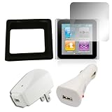 iShoppingdeals - USB Car Charger + USB Wall AC Charger + Red Silicone Case Skin Cover + Screen Protector for Apple iPod Nano 6G 6th Generation