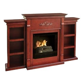 Tennyson Mahogany Gel Fuel Fireplace w Bookcases (Mahogany) (42.25 H x 70.25 W x 14 D) by SOUTHERN ENTERPRISES INC.