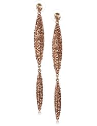 Kenneth Jay Lane Rose Gold and Rose Gold Stones Double Leaf Pierced Drop Earrings