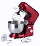 Andrew James 1000 WATT Electric Food Stand Mixer In Stunning Red With Splash Guard and 5.2 Litre Bowl + FREE Spatula + FREE 128 Page Food Mixer Cookbook