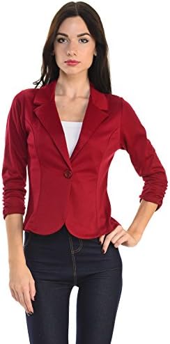 KLAXONSLA Juniors Casual Three Quarter Sleeve Fitted Blazer-MADE IN USA (Small, Burgundy)