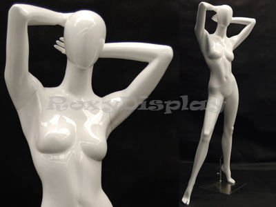 (MD-C4) Abstract Female Egg Head Mannequin Glossy White Fiber Glass