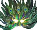 ALLURING BLACK RADIANT PEACOCK MARDI GRAS FEATHER MASK