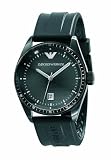Emporio Armani gents sport watch with black IP case, round balc dial and black rubber strap