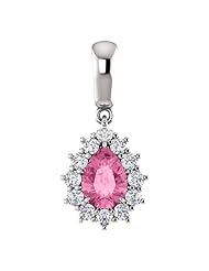 10K White Gold 7.00x5.00mm Pear Cut Chatham Created Pink Sapphire and Diamond Pendant -- LIFETIME WARRANTY