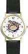 Bulldog with Spike Collar Cartoon Dog - WATCHBUDDY&reg; DELUXE TWO-TONE THEME WATCH - Arabic Numbers - Black Leather Strap-Women's Size-Small