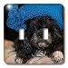 Jos Fauxtographee Realistic - An Adorable Shiatsu Lhasas Doggie in a Homemade Crocheted Blue Hat Posturized - Light Switch Covers - double toggle switch