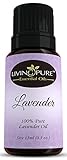 #1 Lavender Essential Oil - Pure Lavender Oil by Living Pure Essential Oils - Aid Relaxation and Freshen Rooms - PUREST Lavender from Europe - 100% Organic Therapeutic & Aromatherapy Grade - 15ml