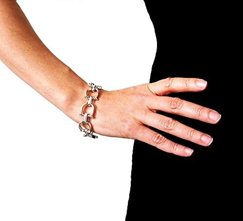 Equestrian Silver Large 925 Sterling Silver Horse Stirrup Bracelet 7.3"