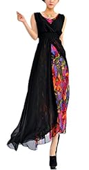 V-neck Chiffon/Polyester Floral Print Tropical Print Sleeveless Tunic/Maxi Dress 