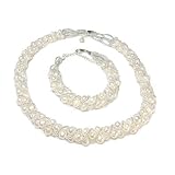 White Pearl Barbell Strand Necklace and Bracelet Set, 4-5mm Beads