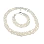 White Pearl Barbell Strand Necklace and Bracelet Set, 4-5mm Beads