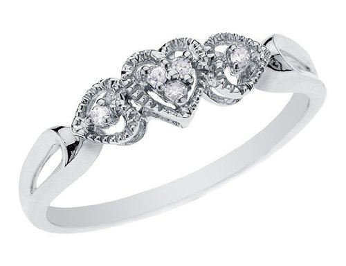Diamond Heart Promise Ring in 10K White Gold