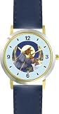 Mommy & Baby Bunny Rabbit Watching Moon from Bedroom Window - from Hush Little Baby by Artist: Sylvia Long - WATCHBUDDY&reg; DELUXE TWO-TONE THEME WATCH - Arabic Numbers - Blue Leather Strap-Size-Large ( Men's Size or Jumbo Women's Size )