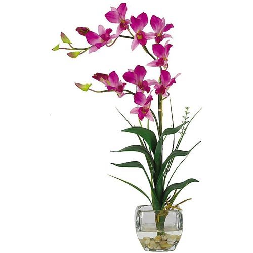Dendrobium w/Glass Vase Silk Flower Arrangement – Pink