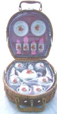 Childrens Toyshop  Toys : 21pc TEA SET IN WICKER BASKET (STYLE AS SUPPLIED)