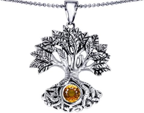 Celtic Tree Of Life Good Luck Pendant 7mm Round Simulated Citrine