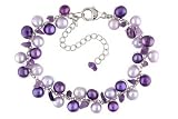 5-6mm Dark & Light Purple Freshwater Pearl & Amethyst Chip Bracelet w/ Extender