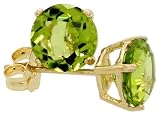 August Birthstone 14K Gold Basket Set Stud Earrings, w/ 1 carat Size (6 mm) Brilliant Cut Natural Peridot