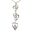 Triplet Heart Shaped Peach Pink Pearl Drop Platinum Overlay CAREFREE Sterling Silver Pendant Necklace
