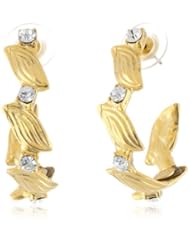 Yochi Link Leaf Crystal Accent Earrings