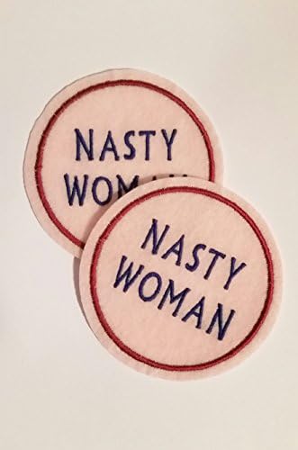 Set of 2 Nasty woman iron on felt patches embroidered appliques in pink felt with navy blue and burgundy thread