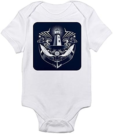 Royal Lion Infant Bodysuit Lighthouse Crest Anchor Dolphins - Cloud White, 12 to 18 Months
