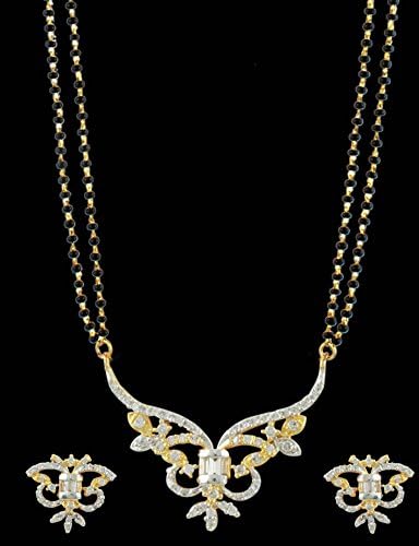 American CZ Diamond Mangal Sutra Pendant Set with Baguettes