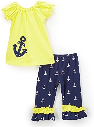 Royal Gem Baby Girls Yellow Navy Blue Anchor Trim 2 Pc Pants Outfit 12-18M