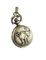 Youyoupifa Wholesale 5pcs/lot Bronze Chinese Zodiac Cow Pattern Case Quartz Pocket Watch