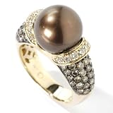 14K Gold Turquoise or South Sea Cultured Chocolate Pearl & Diamond Ring