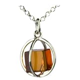 Millennium Collection Sterling Silver Spherical Pendant with Certified Genuine Honey Amber Cube Rolo Chain 1mm in Sizes Inches 14 16 18 20 22 24 30