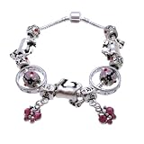 Fuchsia Butterflies Rhinestone Enamel Beads and Charms Bracelet, 7.5"