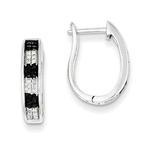Genuine IceCarats Designer Jewelry Gift Sterling Silver Black & White Diamond Hoop Earrings In Sterling Silver