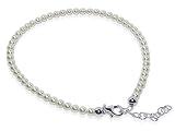 Sterling Silver Imitation Pearl 9 to10 inch Ankle Bracelet With Lobster Clasp Made with Swarovski Elements