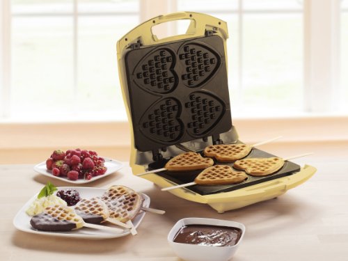 Waffeleisen für 4 herzförmige Waffeln am Stiel 