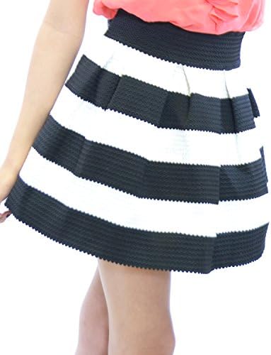 Azkara Womens Black and White Stripe Ball Gown Flare Elastic Pleated Skirt Small