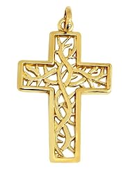 Large Gaelic Celtic Vine 14K Gold Cross Pendant