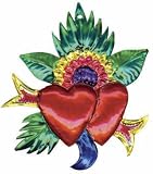 Handmade Folk Art Flower & Double Heart Tin Ornament