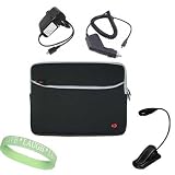 Black Amazon Kindle DX Carrying Sleeve With Extra Pocket + Rapid Kindle DX Car Charger + Kindle DX Wall Charger + Black Ebook Reader LED Light + Vangoddy tm, Live*Laugh*Love wrist band!!! (Kindle DX Not Included)