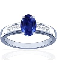 14K White Gold Oval Cut Blue Sapphire Ring With Sidestones (GIA Certificate)