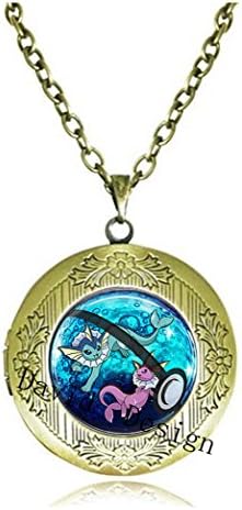 Superb Jewelry® Vaporeon &amp; Shiny Vaporeon Pokeball Necklace Locket // Pokemon Eeveelutions Jolteon Flareon Vaporeon Glaceon Espeon Umbreon // Gift Idea Cosplay A23