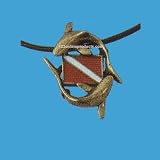 Antique Brass Sharks Around Dive Flag Pendant
