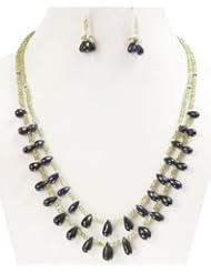 2 Strands Trendy Natural Peridot & Sapphire Drops Beaded Necklace with Free Earrings