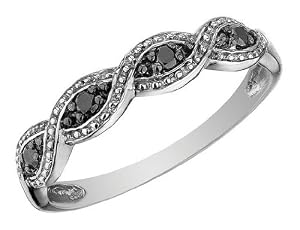 Infinity Black Diamond Ring in 10K White Gold, Size 8