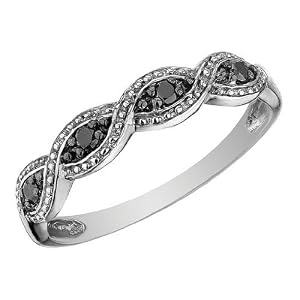 10K White Gold, Infinity Black Diamond Ring Size 8