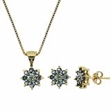 Vermeil (24k Gold over Sterling Silver) Genuine Diamond and Lavender cz Pendant and Earring Jewelry Set